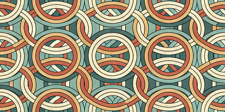 Retro geometric interlocking rings pattern in warm earthy tones for vintage decor and design
