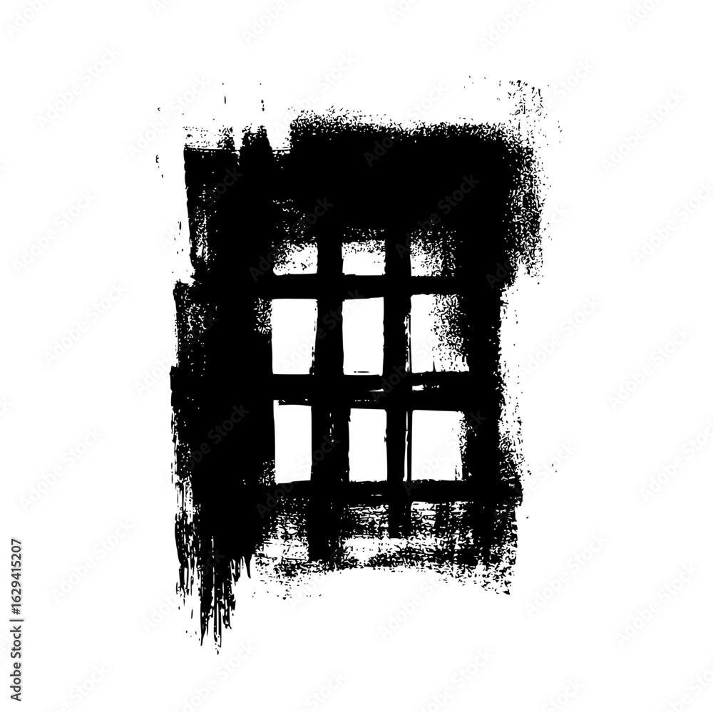 Poster abstract black and white brush stroke grid pattern with rough edges and grunge texture design elemen