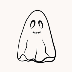 Whimsical hand drawn halloween ghost. Doodle sketch, crayon element, magic spooky character. line art cartoon icon, fun symbols for decoration, posters, horror party. Autumn Isolated vector illustrati
