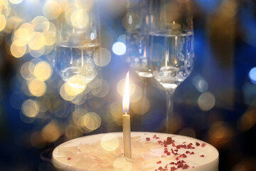 birthday cake with candles, festive evening
