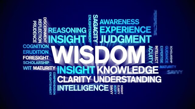 Wisdom animated word cloud-text design animation tag kinetic typography seamless loop.