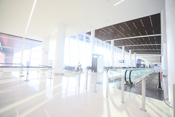 MANAMA, BAHRAIN - APRIL 7: The interior of Bahrain airport, the light hall of the airport lobby...