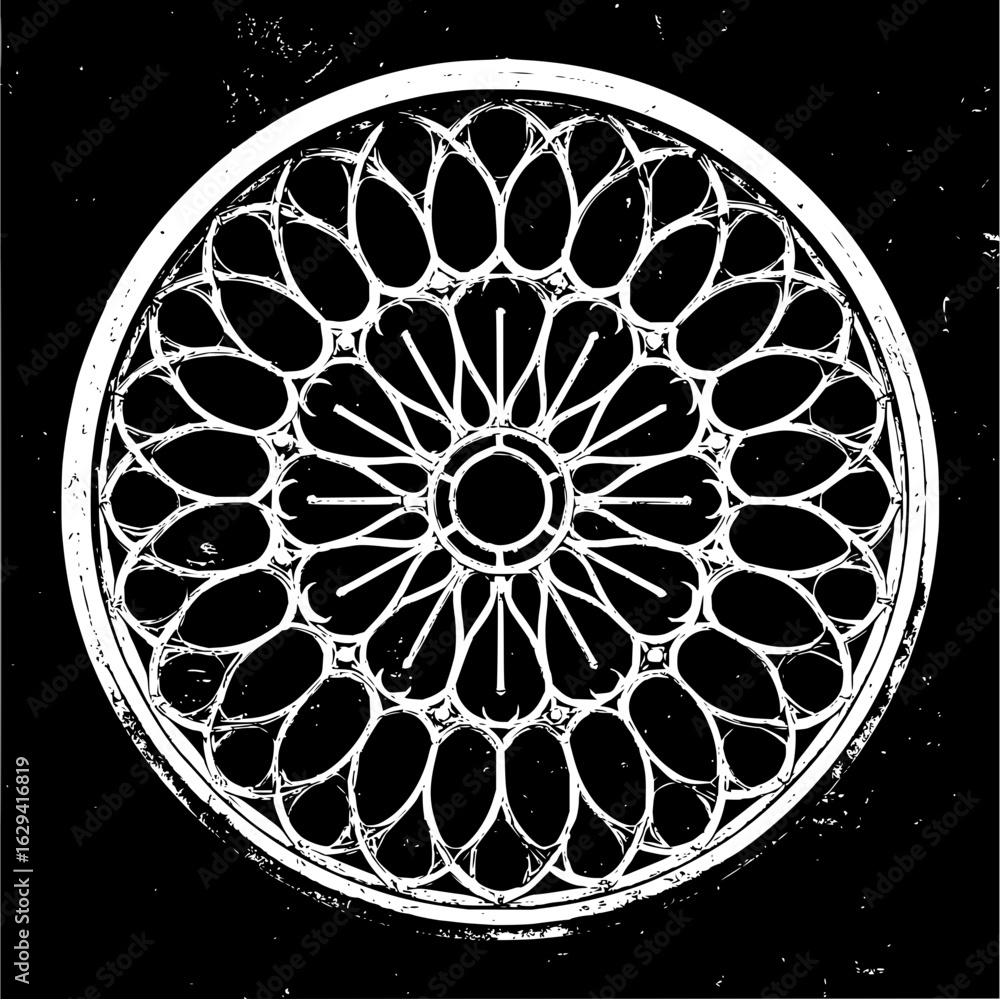 Aufkleber ornate circular design featuring a complex symmetrical pattern on a black background with white line