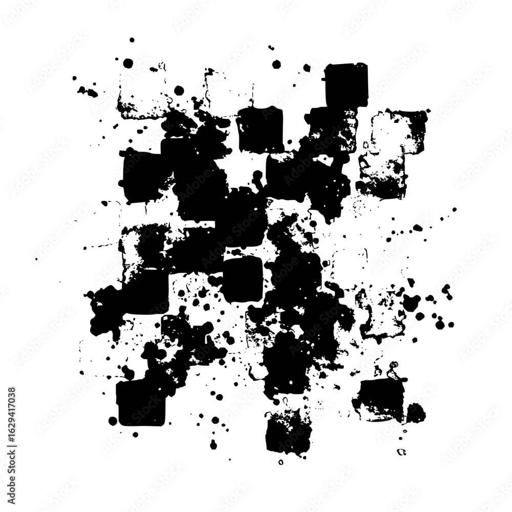 Aufkleber black and white checkerboard pattern with splattered ink and distressed texture creating a grunge ef