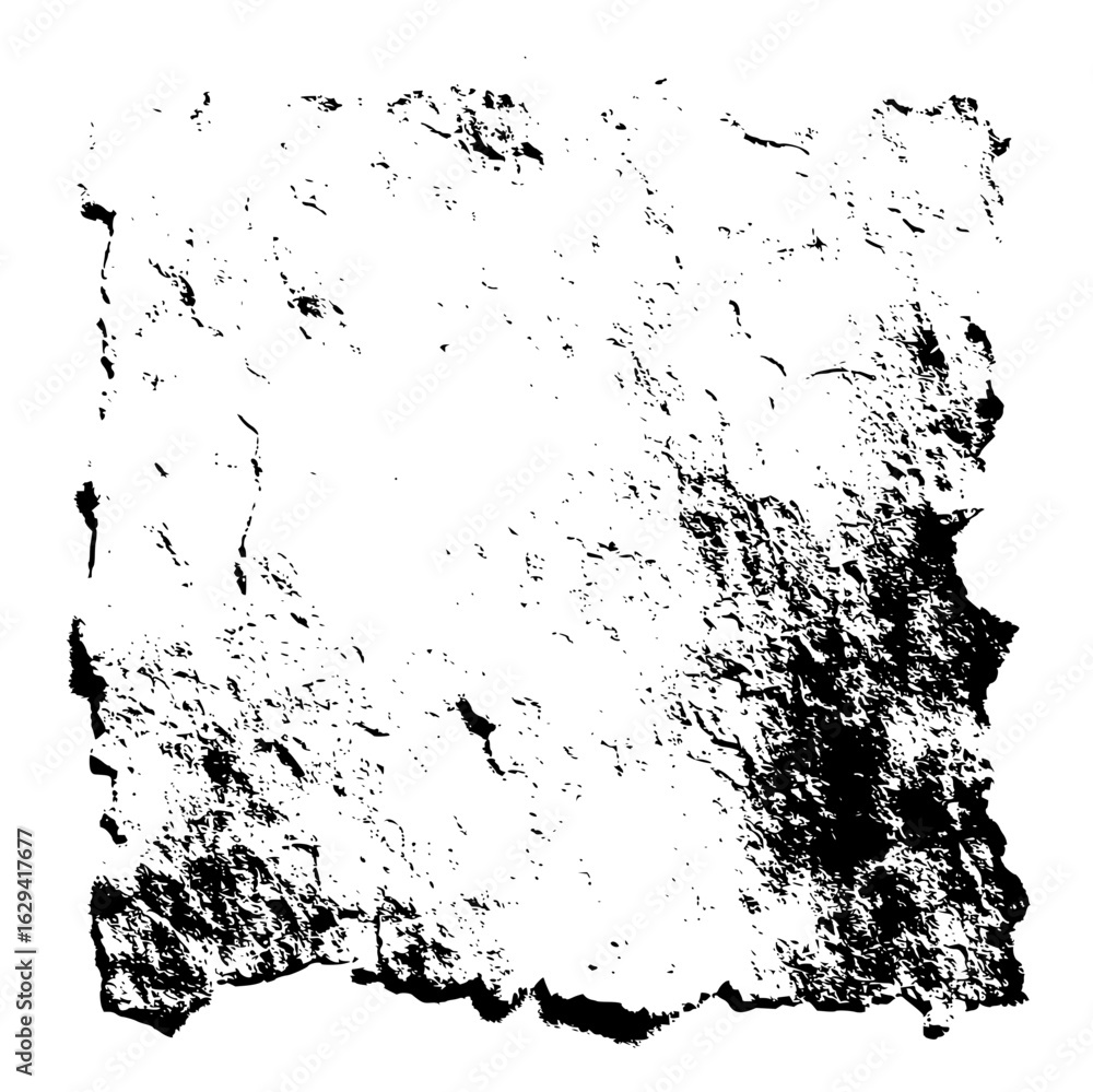 Poster a black and white image featuring a distressed and textured surface with irregular shapes and patter