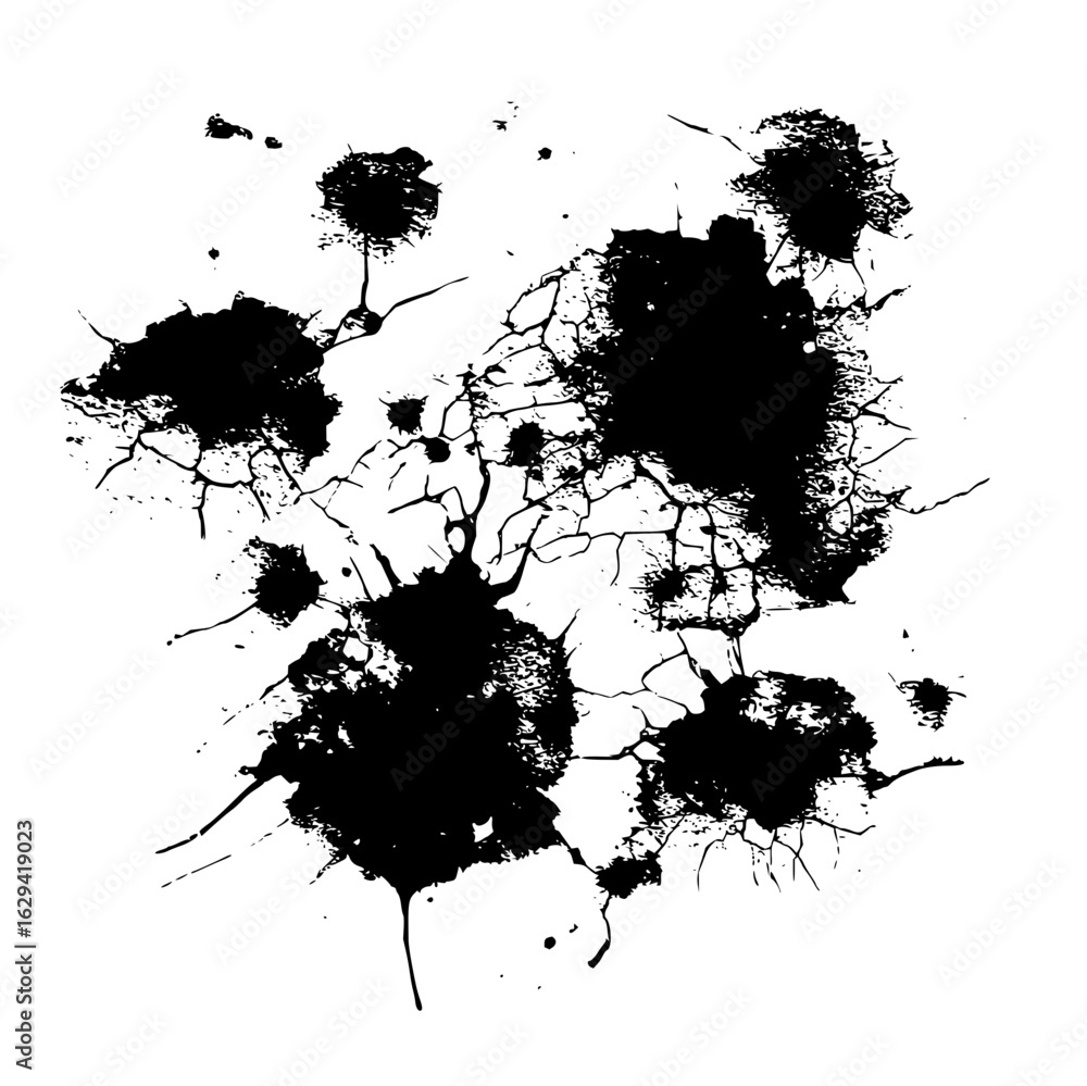 Aufkleber black ink splatters and cracks on a white background creating an abstract and textured composition i