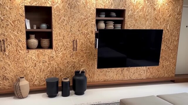 Modern wooden wall unit with unique design