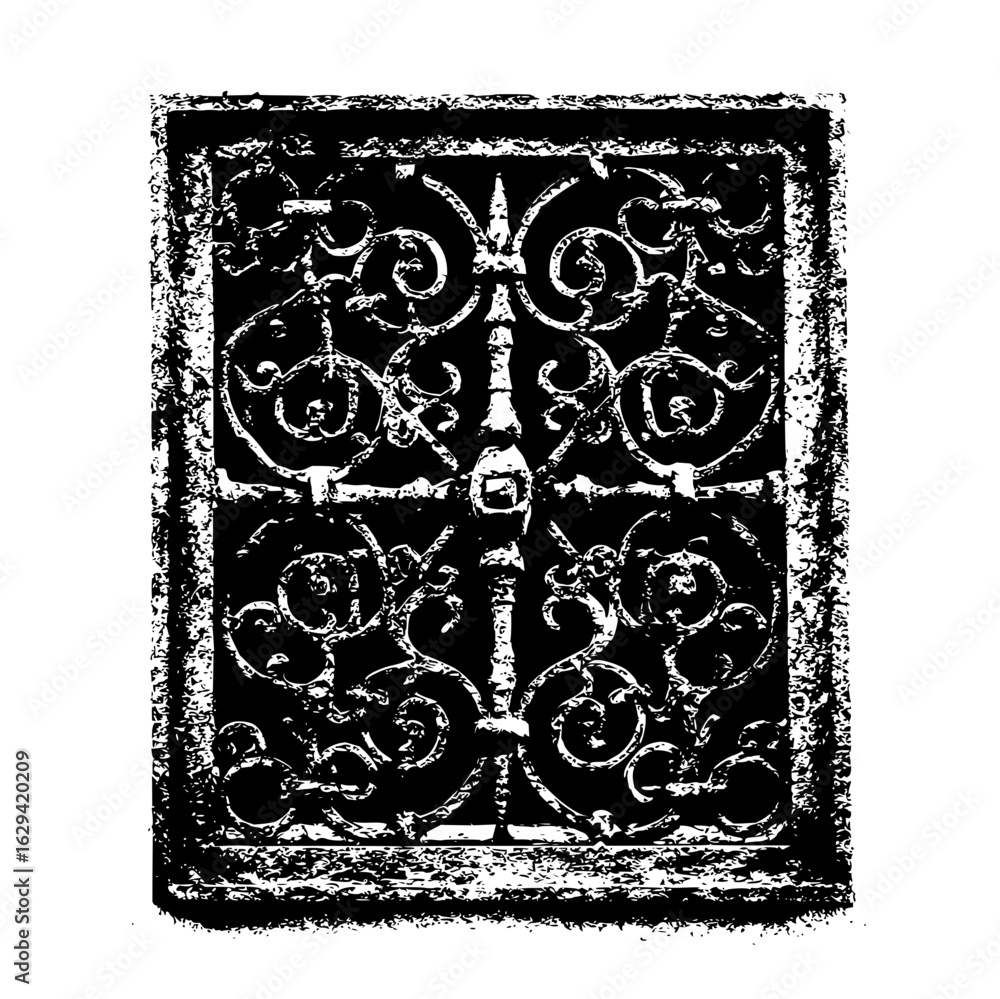 Aufkleber intricate wrought iron gate with ornate scrollwork and a rectangular frame in a distressed style des