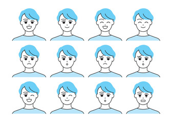 いろいろな表情の男性イラストセット