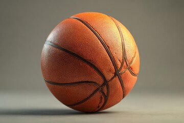 Realistic basketball ball resting on a smooth surface in a neutral setting, highlighting its detailed texture and craftsmanship during indoor sports activities