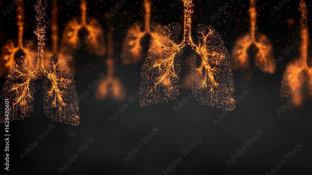 Poster dark background with glowing organ icons extinguishing one by one in a flickering pattern illustrati