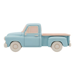 Cute light blue vintage pickup truck isolated on transparent background