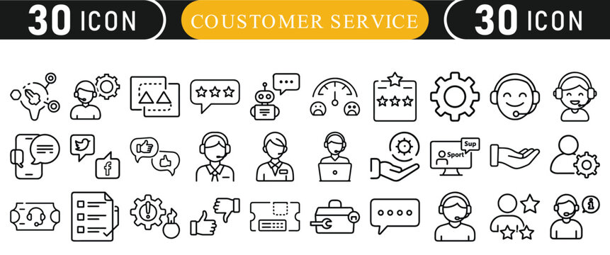 Collection of hand drawn customer service and support icons
