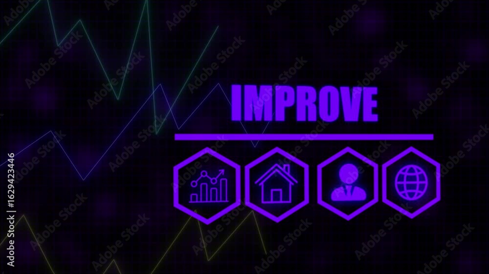 Poster a improve business concept on a flashing computer monitor with moving graphs and data. histogram bus