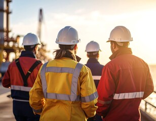 Oil rig workers in discussion