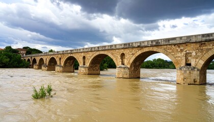 Fototapeta premium Old stone bridge over a swollen river