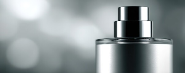 Bottle design featuring a sleek and modern perfume container against a blurred background with soft lighting