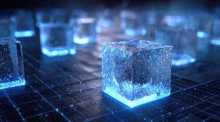 Abstract digital cubes glowing on a grid