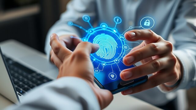 Fingerprint scan technology on smartphone digital - Powered by Adobe