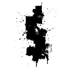 Fototapeta premium Abstract black ink splatter design with drips and spots on a white background creating a grungy texture