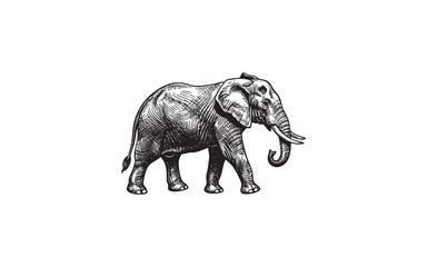Fototapeta premium elephant walking engraving woodcut vector illustration