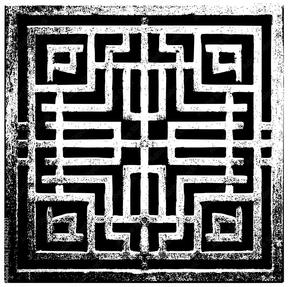 Aufkleber abstract geometric pattern with maze like design in black and white intricate and symmetrical art st