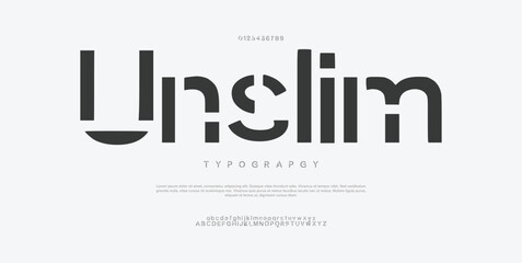 Unslim Minimal modern logo alphabet fonts. Typography minimalist urban sana serif digital fashion future creative logos fonts. vector illustration