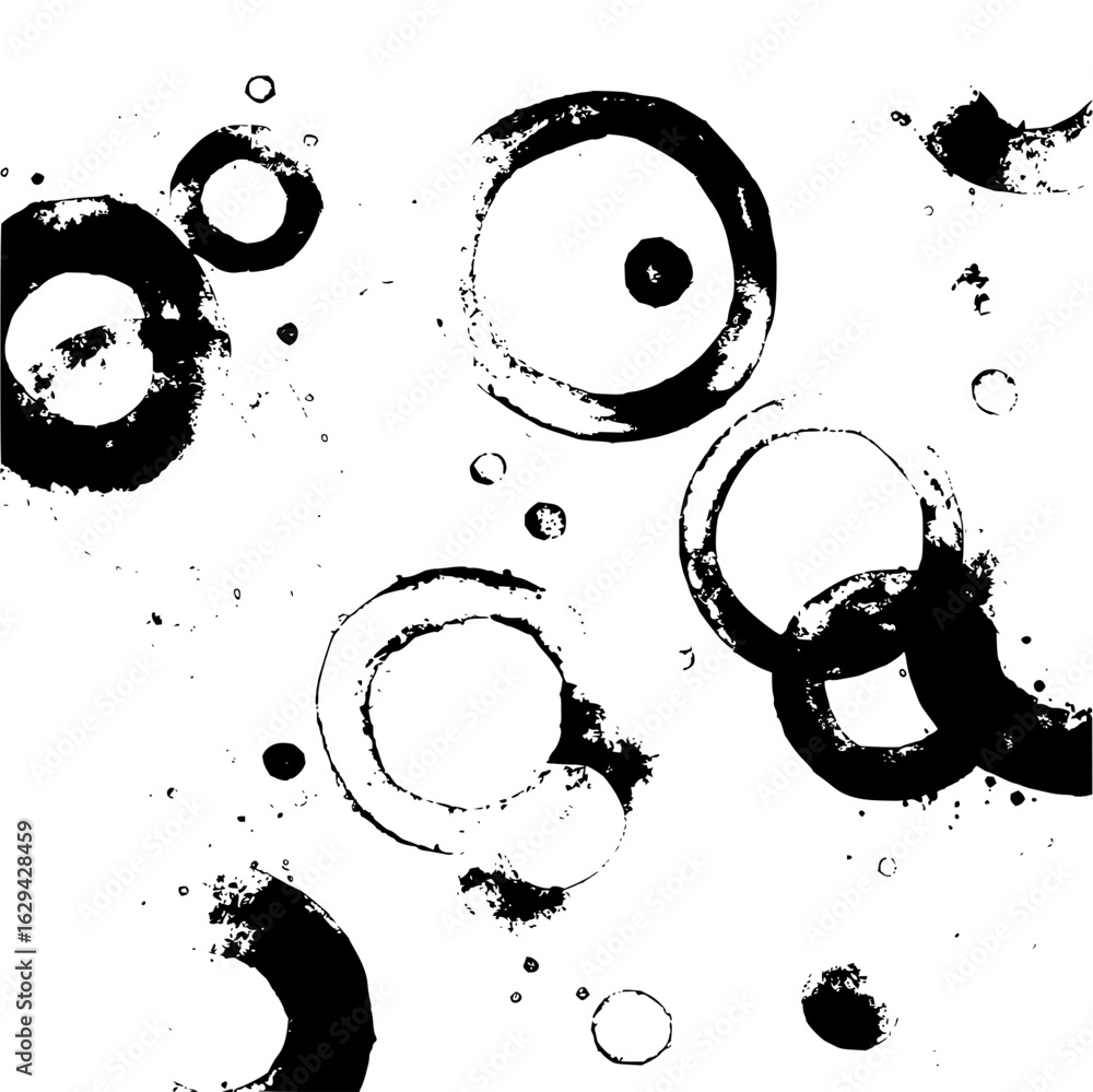 Poster abstract black and white background with circles and spots creating a textured and grunge effect loo