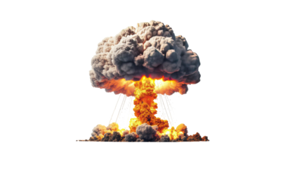 Massive Nuclear Explosion with Mushroom Cloud Representing Atomic Blast and Destructive Power Isolated on White Background