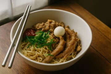 Mie Ayam or Noodle Chicken Indonesian Food