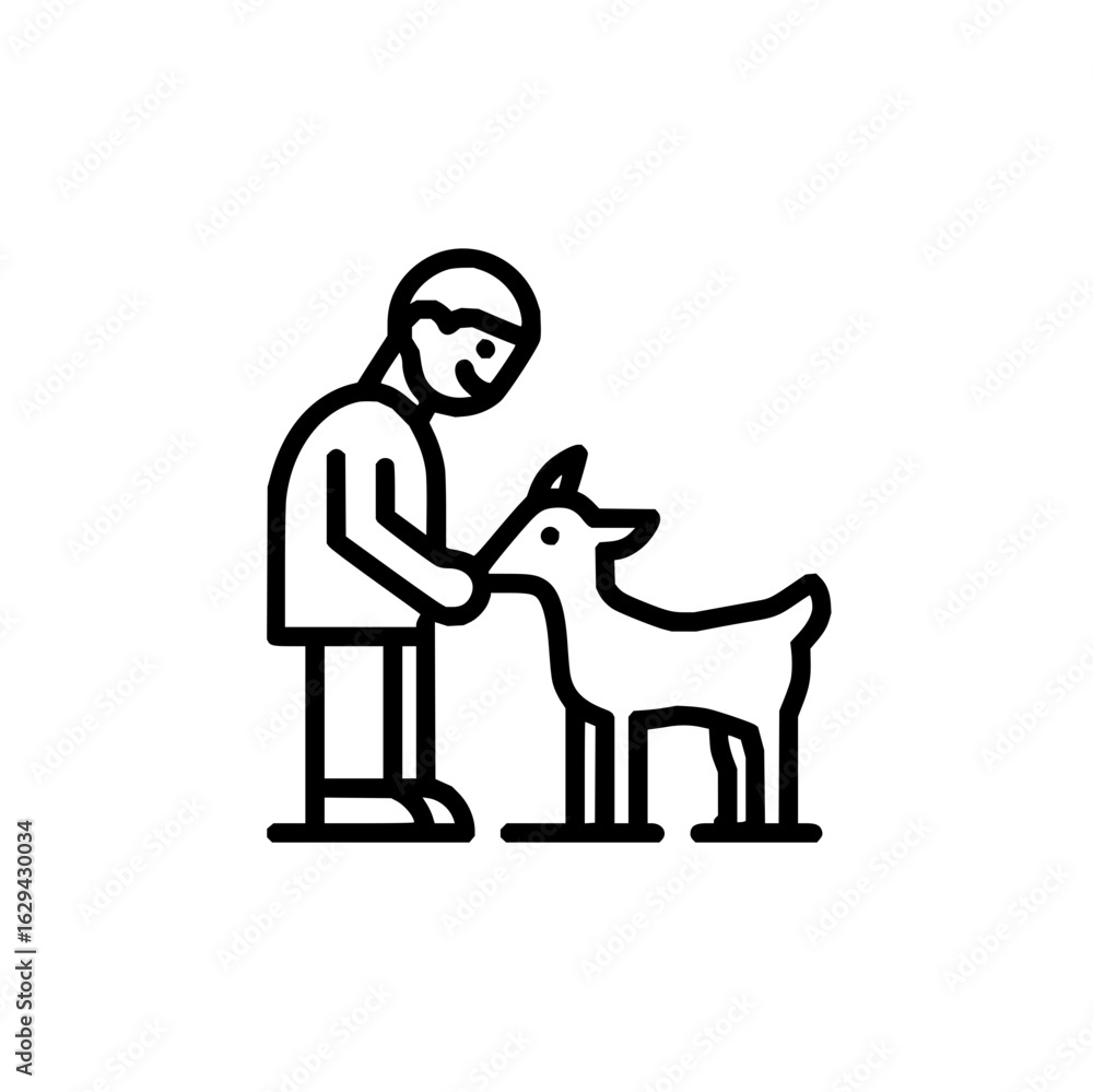 Poster person petting a goat in a simple line drawing with a minimalist design and clear outlines on a whit