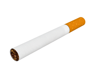 Single Tobacco Cigarette with Filter and Burnt Tip Showing Smoking Concept Isolated on White Background