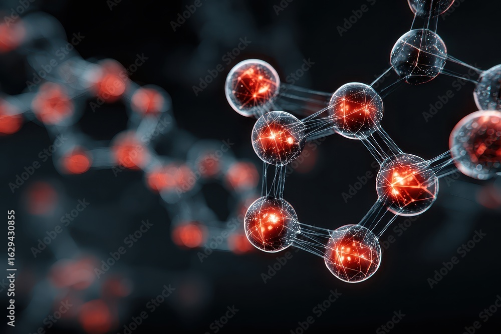 Poster exploration of abstract atomic and molecular nanotechnology structures showcasing intricate designs 