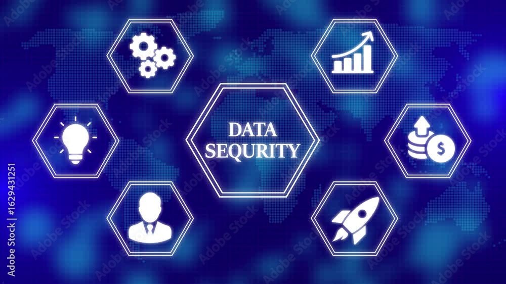 Poster cyber security data protection business technology privacy concept. digital world map globe technolo