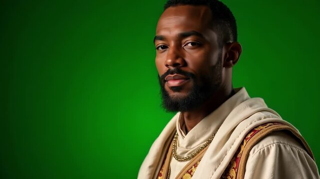 Phinehas the biblical priest in linen attire on green screen, ready for historical reenactment or religious visual projects, 4k footage