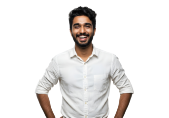 Confident Smiling Young Man in Business Shirt Professional portrait of a cheerful man in casual business attire