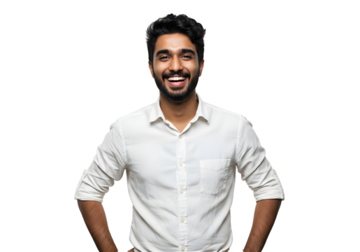 Confident Smiling Young Man in Business Shirt Professional portrait of a cheerful man in casual business attire