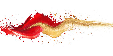 Glitter-Infused Red and Gold Abstract on Transparent Background