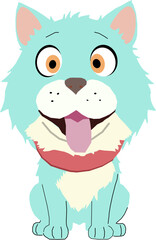 Cute blue cartoon dog with tongue out smiling front view