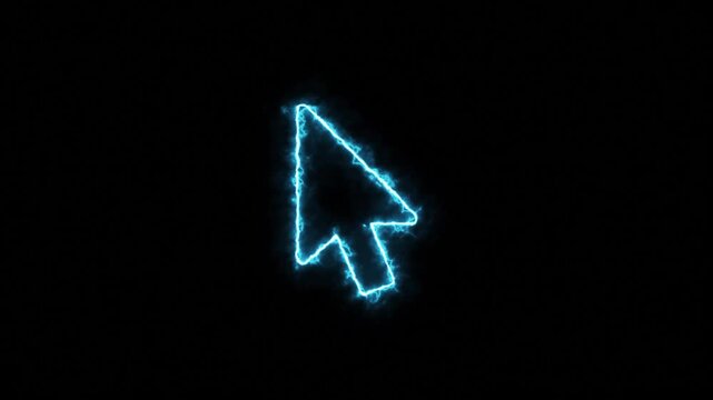 Neon cursor arrow animation with glowing blue outline on dark background