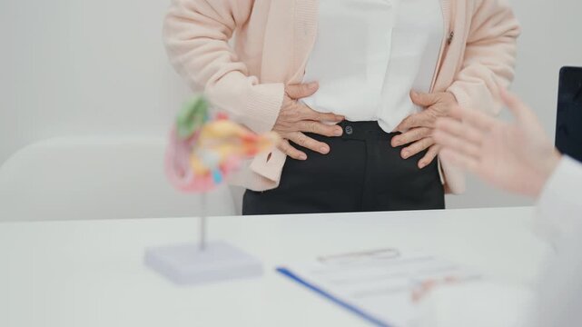 Elderly Patient consultation with doctor for Pancreas, Gallbladder, Bile Duct, Duodenum, Small intestine. Pancreatic cancer, Acute and Chronic pancreatitis, Digestive system and medical healthcare