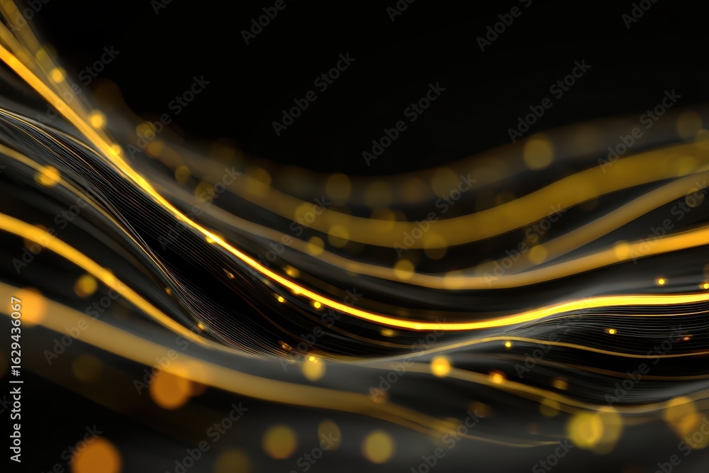 Poster abstract black and gold lines create a mesmerizing background with glowing orbs that enhance the flo