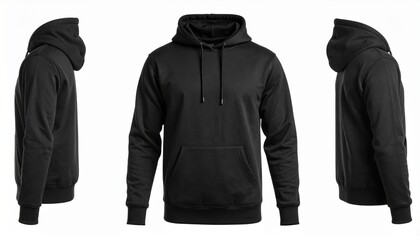 Black leather jacket isolated on white background for fashion or casual wear display, Hoodie for print design mockup