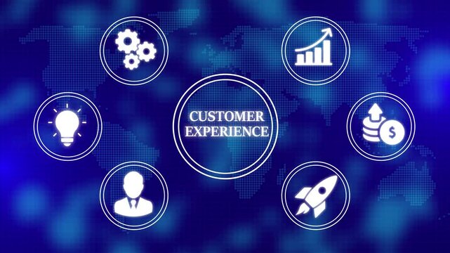 Business, technology, internet and network concept. The future of technology. Virtual screen of the future with the inscription: customer experience. Digital world map technology background. - Powered by Adobe