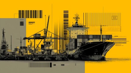 Fototapeta premium Abstract Cargo Ship Illustration With Yellow Background
