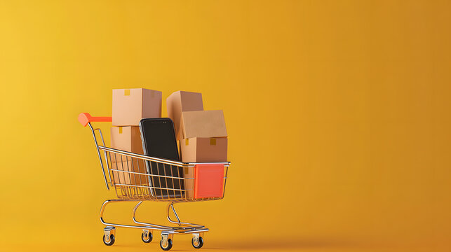 shopping cart with pone and boxes