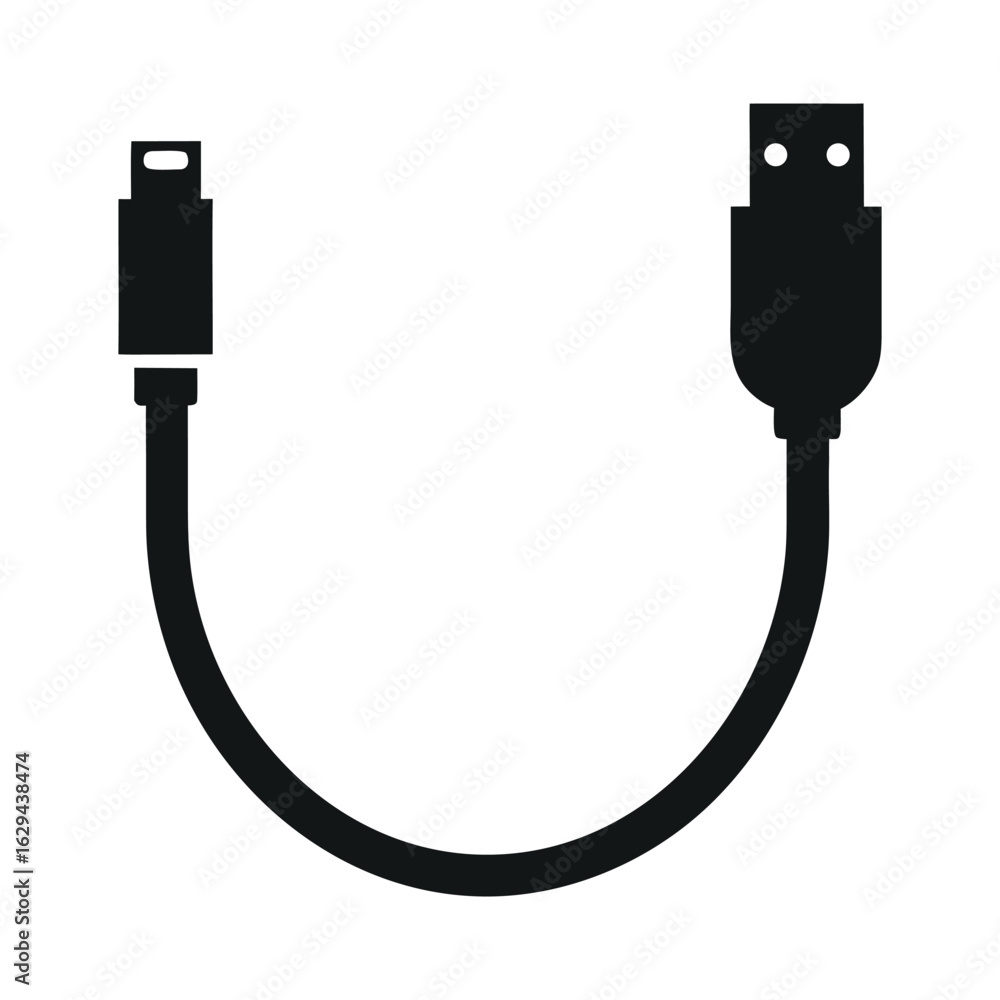 Aufkleber black computer cord and usb flash drive for power connection, isolated on a white background usb plu