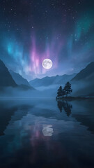 night landscape with moon and clouds