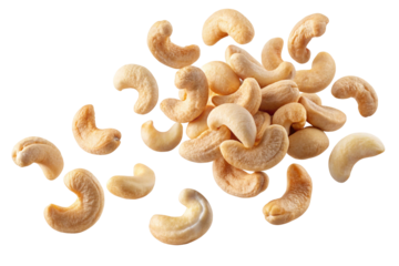 Falling cashew nuts isolated on white background with clipping path
