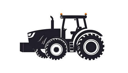 Obraz premium Black and white vector illustration of a modern tractor side view on white background